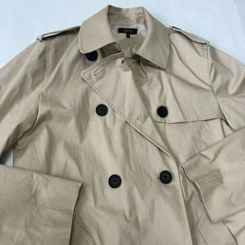 Quince Women Comfort Stretch Short Trench Coat Tan Khaki Outerwear Medium - Picture 5 of 14